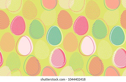 Retro Printed Easter Eggs Seamless Pattern. Spring Holiday Background, Wallpaper, Backdrop.