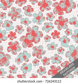 Retro printed flowers seamless pattern. Vintage floral background. Abstract grunge natural wallpaper.