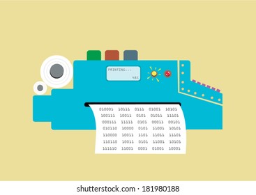 Retro Printer Typewriter Flat Concept. EPS10 Editable Clip art.