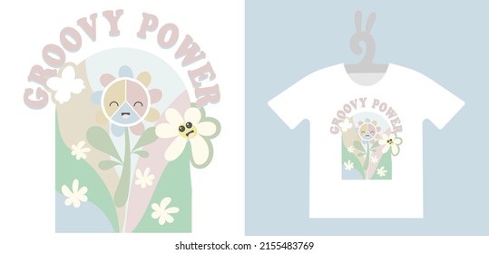 Retro Prints with Groovy cute character on T-shirts, sweatshirts, clothing, textile or package design. Isolated vector illustration in vintage style