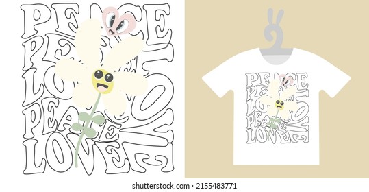 Retro Prints with Groovy cute character on T-shirts, sweatshirts, clothing, textile or package design. Isolated vector illustration in vintage style