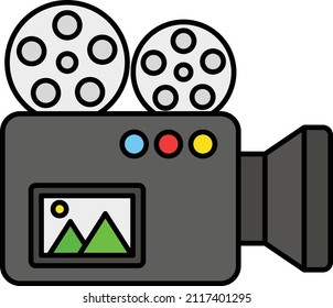 Retro Professional film making Camera with Display and Reel Concept Vector Icon Design, Video blogger Symbol, vlogger or videography equipment Sign, motion pictures and film maker Stock illustration