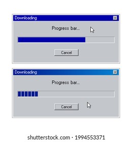 Barra de progreso retro descargar la ventana de página vintage. Retro pc de barra de progreso de Vector ui