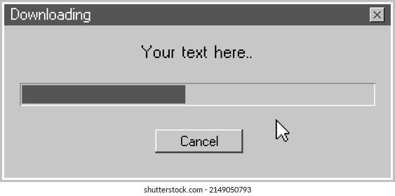 Retro progress bar download vintage page window. Vector ui progress bar retro pc
