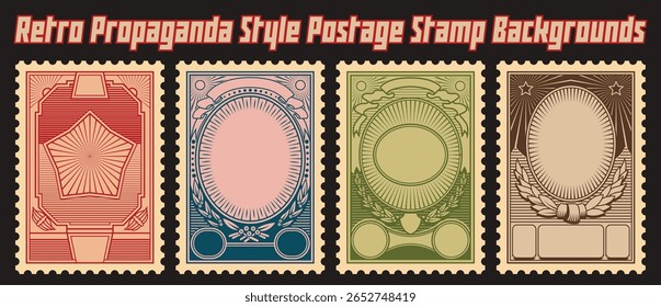 Planos de Fundo de Carimbo de Postagem de Propaganda Retroativa. Planos de fundo decorativos linocut, modelos de vetor para cartazes de propaganda, capas, ilustrações
