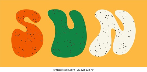 Retro psychedelic 70s 60s poster, phrase. Sun. Floating funky text. Bright vintage vector illustration. Boho hippie style, cartoon.