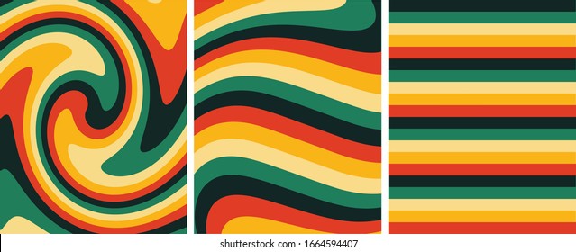 Retro psychedelic abstract art template set 70s aesthetic,vector