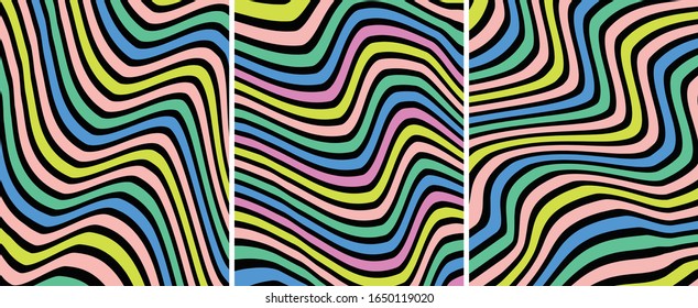 Retro psychedelic abstract art vector set