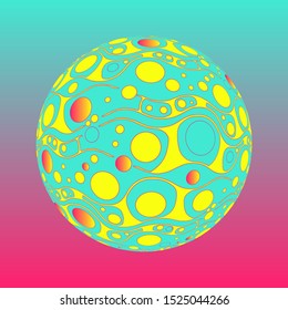 retro psychedelic bubbles field planet in pop pink blue shades