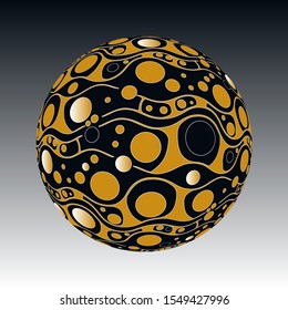 retro psychedelic bubbles field planet in silver gold shades