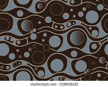 retro psychedelic bubbles field seamless pattern in silver ivory shades