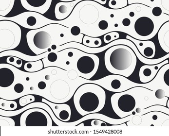 retro psychedelic bubbles field seamless pattern in black white shades