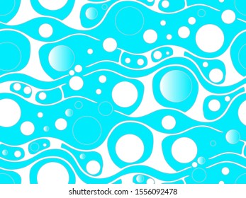 retro psychedelic bubbles field seamless pattern in sky blue shades