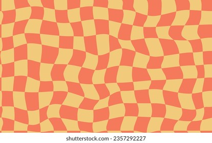 Retro psychedelischer, karierter Hintergrund im Hippie-Stil. Trendy abstraktes, nahtloses Muster mit einer feinen Schachbrettstruktur aus den 70er Jahren.