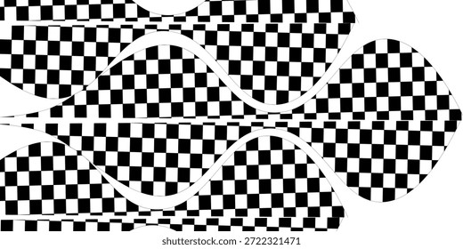 Fondo de pantalla de cuadros psicodélicos retro. Trippy fondo de tablero de ajedrez. Superficie de tablero de ajedrez ondulada. Patrón de ajedrez de cuadrícula geométrica distorsionada. 