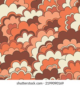 Retro Psychedelic Clouds Vector Seamless Pattern. Nostalgic Vintage Print. Groovy Textile Design. Flower Power Hippie Background