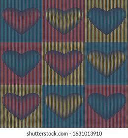 Retro psychedelic color dot hearts seamless pattern. Valentines Day vector background.