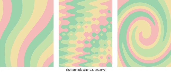 Retro psychedelic green and yellow abstract art template set,vector	