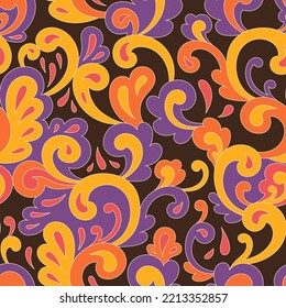 Retro psychedelic hippie design for package, branding, textile, stationery, wraping paper, gift cards, any surface. Abstract vintage fashion print. Old style groovy 60s 70s vector seamless pattern.