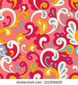 Retro psychedelic hippie design for package, branding, textile, stationery, wraping paper, gift cards, any surface. Abstract vintage fashion print. Old style groovy 60s 70s vector seamless pattern.