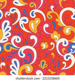 Retro psychedelic hippie design for package, branding, textile, stationery, wraping paper, gift cards, any surface. Abstract vintage fashion print. Old style groovy 60s 70s vector seamless pattern.