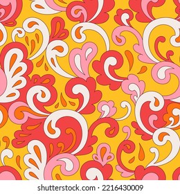 Retro psychedelic hippie design for package, branding, textile, stationery, wraping paper, gift cards, any surface. Abstract vintage fashion print. Old style groovy 60s 70s vector seamless pattern.