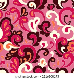 Retro psychedelic hippie design for package, branding, textile, stationery, wraping paper, gift cards, any surface. Abstract vintage fashion print. Old style groovy 60s 70s vector seamless pattern.