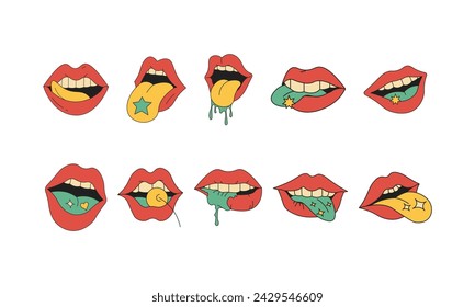 Conjunto de elementos de ilustración psicodélica retro