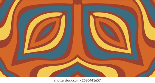 Um padrão psicodélico retrô com formas orgânicas e tons terrosos quentes.
