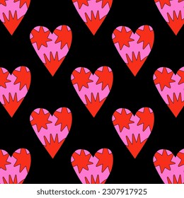 retro psychedelic patterns-hearts and valentines for February 14th.Funky and groovy heart shapes ornaments.Hippie rainbow backgrounds only good vibes.valentine's day 1970-1980