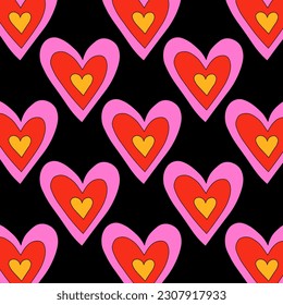 retro psychedelic patterns-hearts and valentines for February 14th.Funky and groovy heart shapes ornaments.Hippie rainbow backgrounds only good vibes.valentine's day 1970-1980