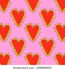 retro psychedelic patterns-hearts and valentines for February 14th.Funky and groovy heart shapes ornaments.Hippie rainbow backgrounds only good vibes.valentine's day 1970-1980