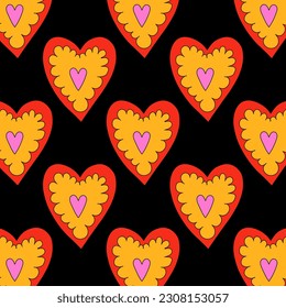 retro psychedelic patterns-hearts and valentines for February 14th.Funky and groovy heart shapes ornaments.Hippie rainbow backgrounds only good vibes.valentine's day 1970-1980