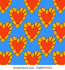 retro psychedelic patterns-hearts and valentines for February 14th.Funky and groovy heart shapes ornaments.Hippie rainbow backgrounds only good vibes.valentine's day 1970-1980