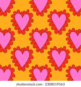 retro psychedelic patterns-hearts and valentines for February 14th.Funky and groovy heart shapes ornaments.Hippie rainbow backgrounds only good vibes.valentine's day 1970-1980