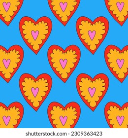 retro psychedelic patterns-hearts and valentines for February 14th.Funky and groovy heart shapes ornaments.Hippie rainbow backgrounds only good vibes.valentine's day 1970-1980