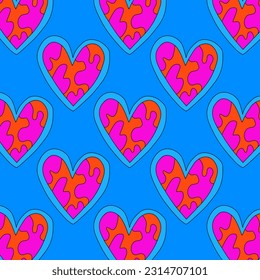 retro psychedelic patterns-hearts and valentines for February 14th.Funky and groovy heart shapes ornaments.Hippie rainbow backgrounds only good vibes.valentine's day 1970-1980