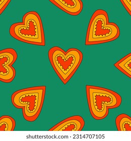 retro psychedelic patterns-hearts and valentines for February 14th.Funky and groovy heart shapes ornaments.Hippie rainbow backgrounds only good vibes.valentine's day 1970-1980