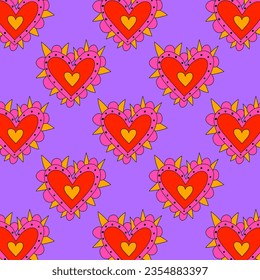 retro psychedelic patterns-hearts and valentines for February 14th.Funky and groovy heart shapes ornaments.Hippie rainbow backgrounds only good vibes.valentine's day 1970-1980