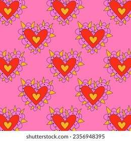 retro psychedelic patterns-hearts and valentines for February 14th.Funky and groovy heart shapes ornaments.Hippie rainbow backgrounds only good vibes.valentine's day 1970-1980