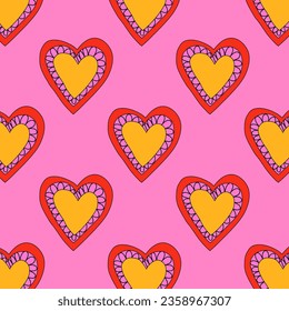 retro psychedelic patterns-hearts and valentines for February 14th.Funky and groovy heart shapes ornaments.Hippie rainbow backgrounds only good vibes.valentine's day 1970-1980