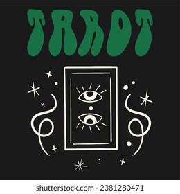 Retro Psychedelic Poster 70s 60s Satz. Tarot. Vintage Vektorgrafik, Poster für den Druck. Boho Hippie-Stil, handgezeichnet Cartoon.