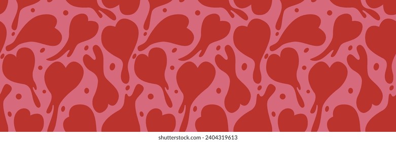 Impresión de fondo retro psicodélico romántico. Fusión del corazón de amor rojo perfectamente ilustración del patrón. Textura de fondo del día de San Valentín. Patrón transparente del vector