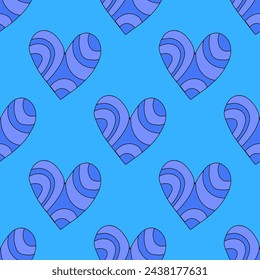 retro psychedelic seamless pattern -hearts and valentines for February 14th.Funky and groovy heart shapes ornaments.Hippie rainbow backgrounds only good vibes.valentine's day 1970-1980