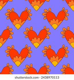 retro psychedelic seamless pattern -hearts and valentines for February 14th.Funky and groovy heart shapes ornaments.Hippie rainbow backgrounds only good vibes.valentine's day 1970-1980