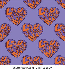 retro psychedelic seamless pattern -hearts and valentines for February 14th.Funky and groovy heart shapes ornaments.Hippie rainbow backgrounds only good vibes.valentine's day 1970-1980