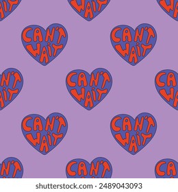 retro psychedelic seamless pattern -hearts and valentines for February 14th.Funky and groovy heart shapes ornaments.Hippie rainbow backgrounds only good vibes.valentine's day 1970-1980