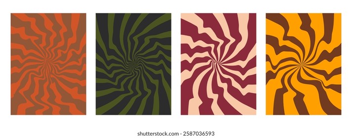 Retro psychedelic spiral backgrounds. Trippy wavy patterns