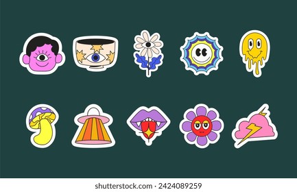 Retro Psychedelic Sticker Element Set