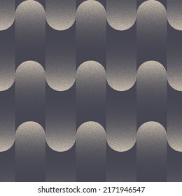 Retro Psychedelic Style Seamless Pattern Vector Stippled Abstract Background. Old Fashioned 50s 60s 70s Textile Design Grain Texture Repetitive Gray Wallpaper. Halftone Wavy Structure Art Illustration